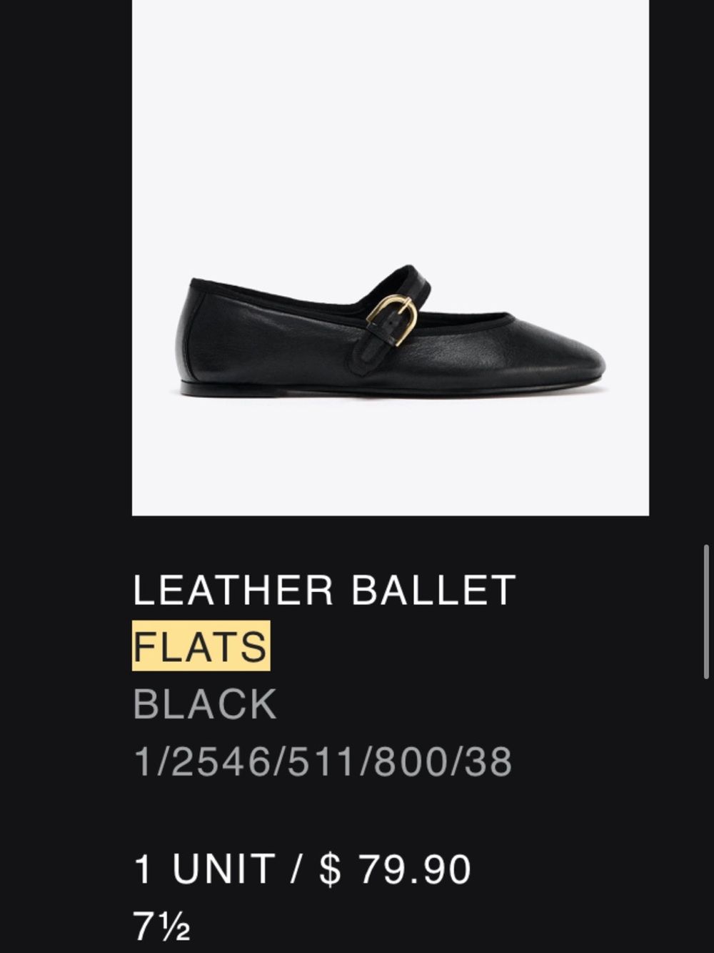 Zara Black Mary Jane Flats with Gold Buckle